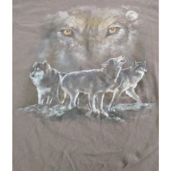 Mens 2XL T Shirt Wolves Howling At The Moon Tie-Dye Brown Native American Nature - Picture 1 of 10